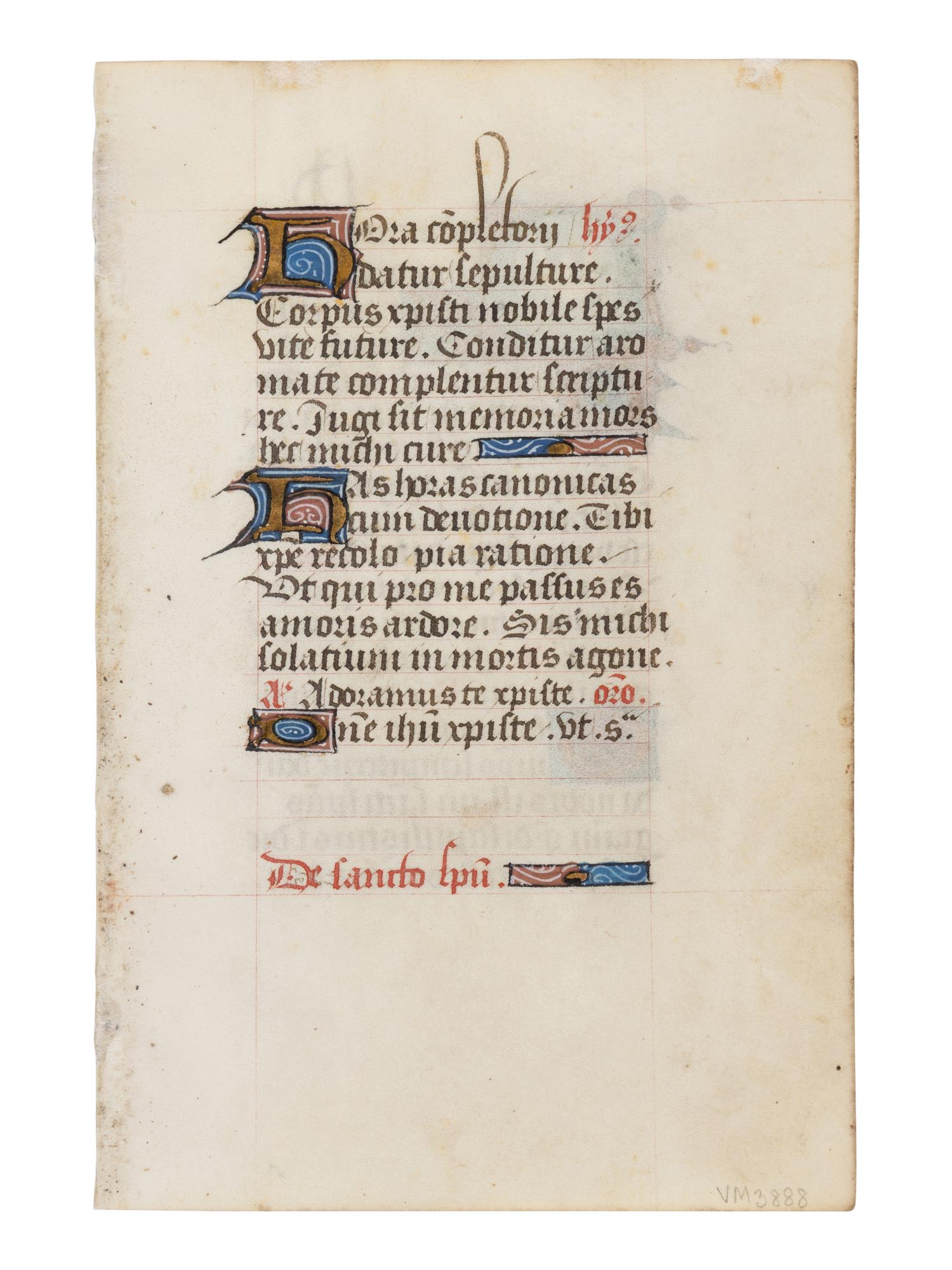 FOLLOWER OF WILLEM VRELANT ( a ctive Bruges, c. 1454-1481) A leaf from a Book of Hours, with historiated initial ‘D’ of the Dove of the Holy Spirit, in Latin, illuminated manuscript on parchment [Southern Netherlands, probably Bruges, c. 1460]