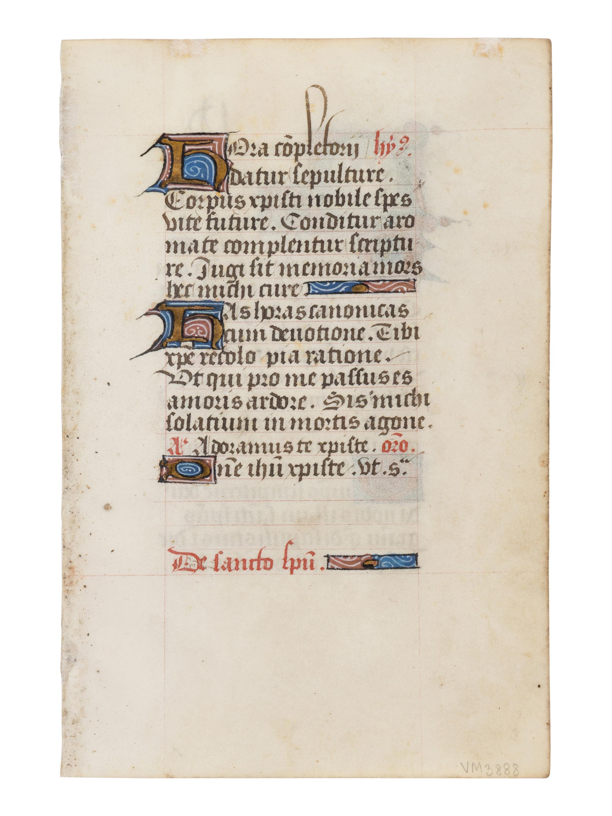 FOLLOWER OF WILLEM VRELANT ( a ctive Bruges, c. 1454-1481) A leaf from a Book of Hours, with historiated initial ‘D’ of the Dove of the Holy Spirit, in Latin, illuminated manuscript on parchment [Southern Netherlands, probably Bruges, c. 1460]