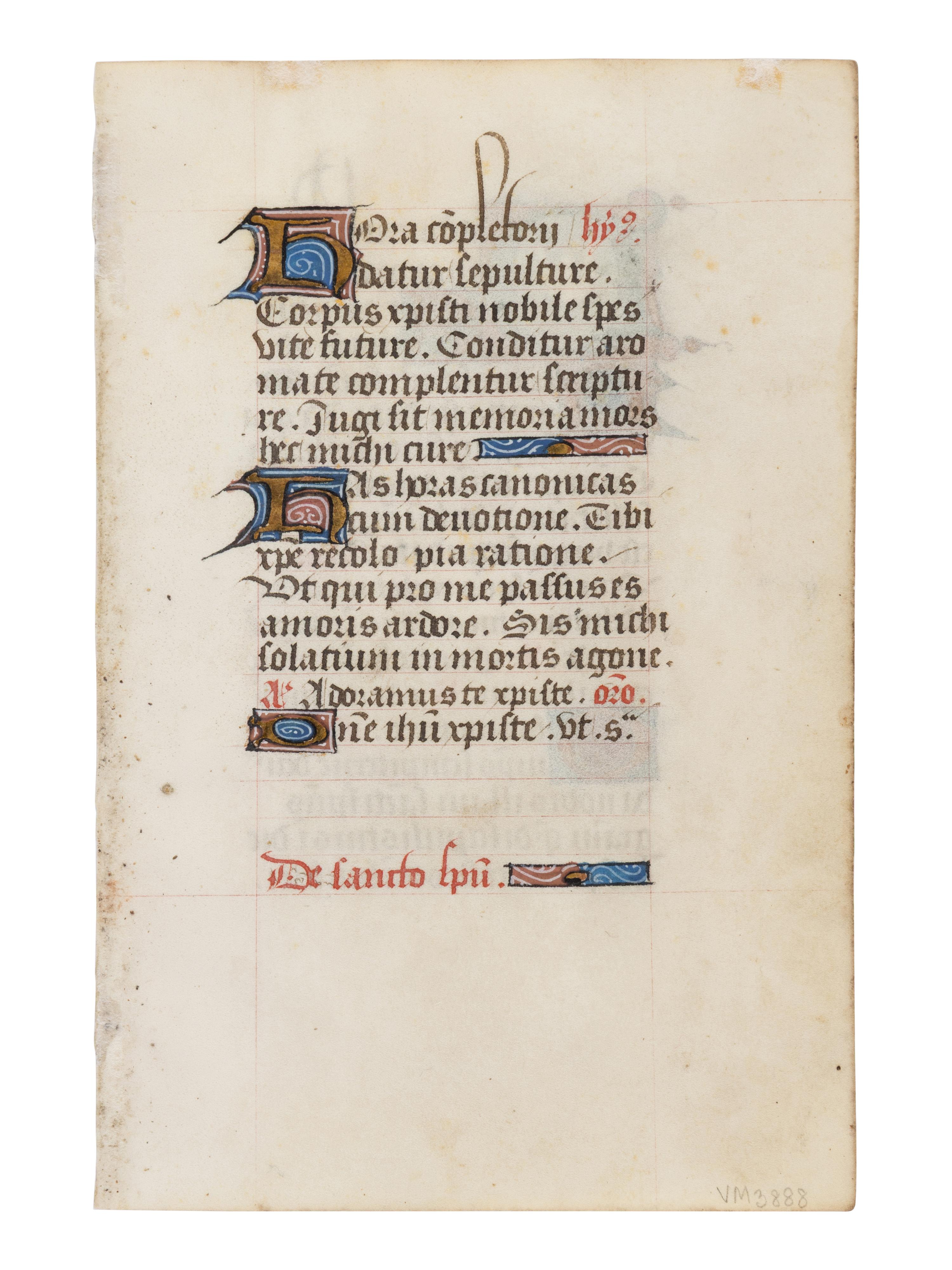 FOLLOWER OF WILLEM VRELANT ( a ctive Bruges, c. 1454-1481) A leaf from a Book of Hours, with historiated initial ‘D’ of the Dove of the Holy Spirit, in Latin, illuminated manuscript on parchment [Southern Netherlands, probably Bruges, c. 1460]