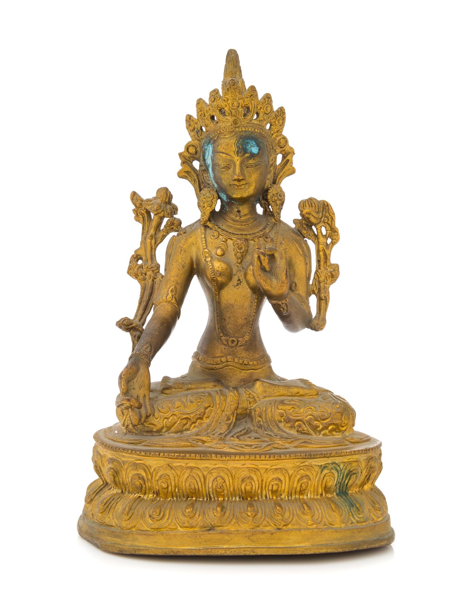 A Sino-Tibetan Gilt Bronze Figure of Tara Height 8 1/4 inches.