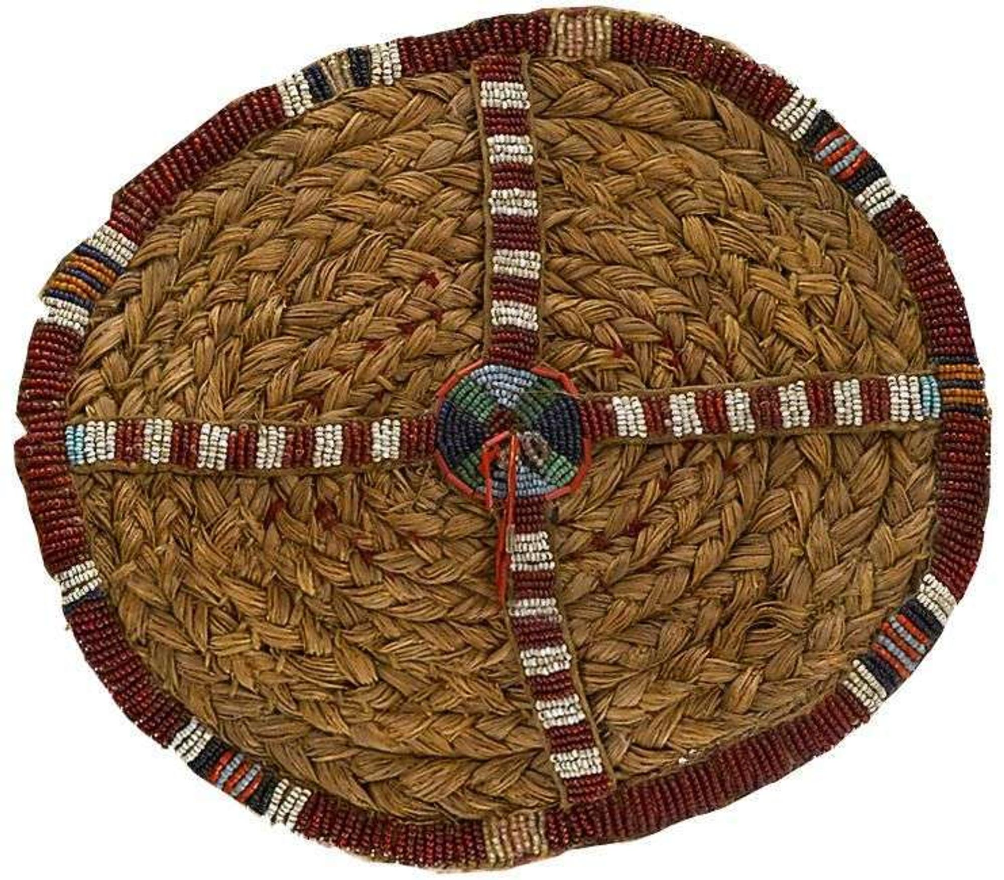 Sweet grass woven and beaded mat saskatchewan, canada, late 19th century