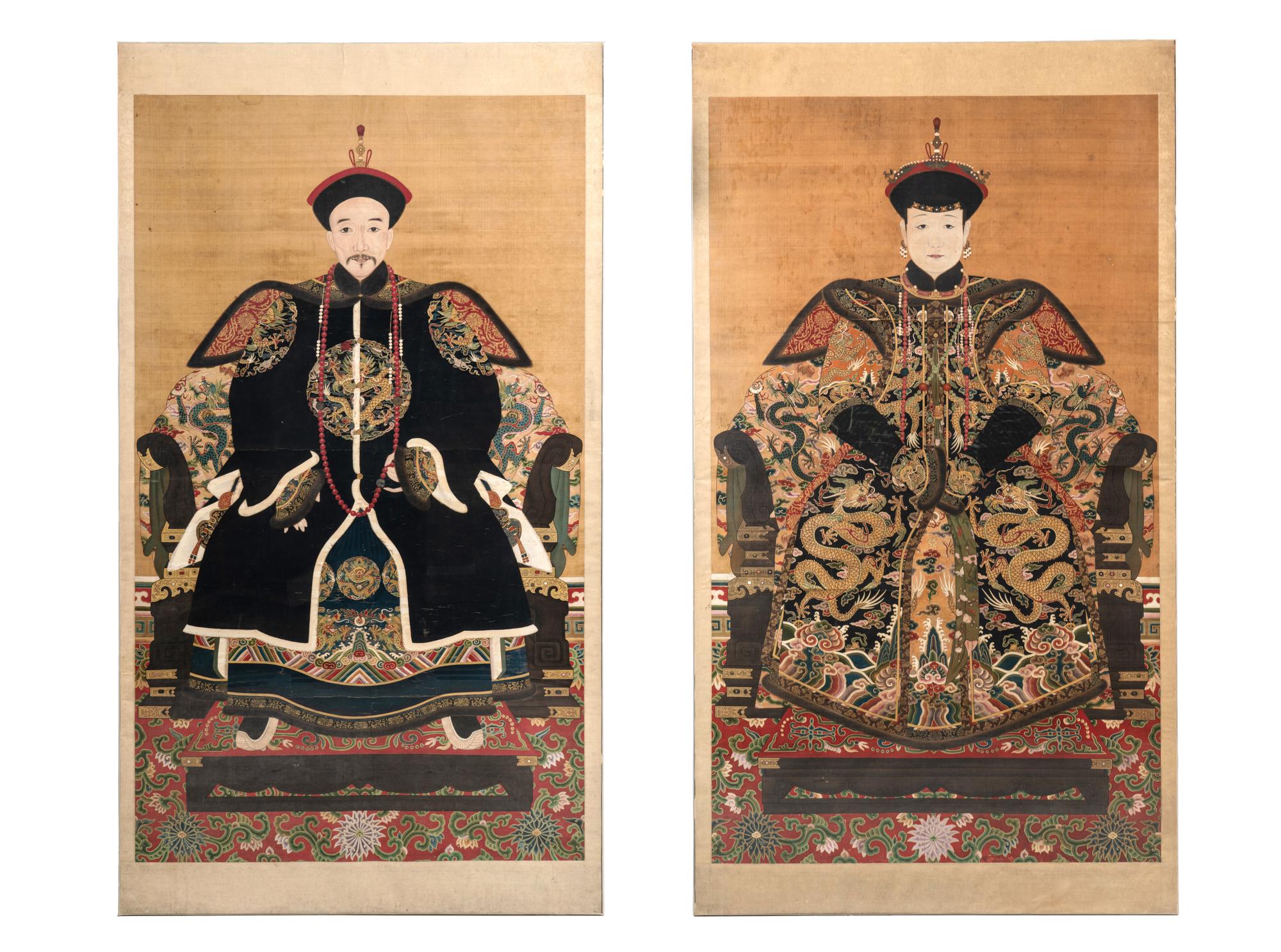 A Pair of Portraits of a Manchu Royal Prince and Princess