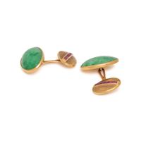 YELLOW GOLD, JADE AND RUBY CUFFLINKS
