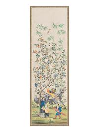 A Set of Four Large Chinese Export Hand-Painted Wallpaper Panels