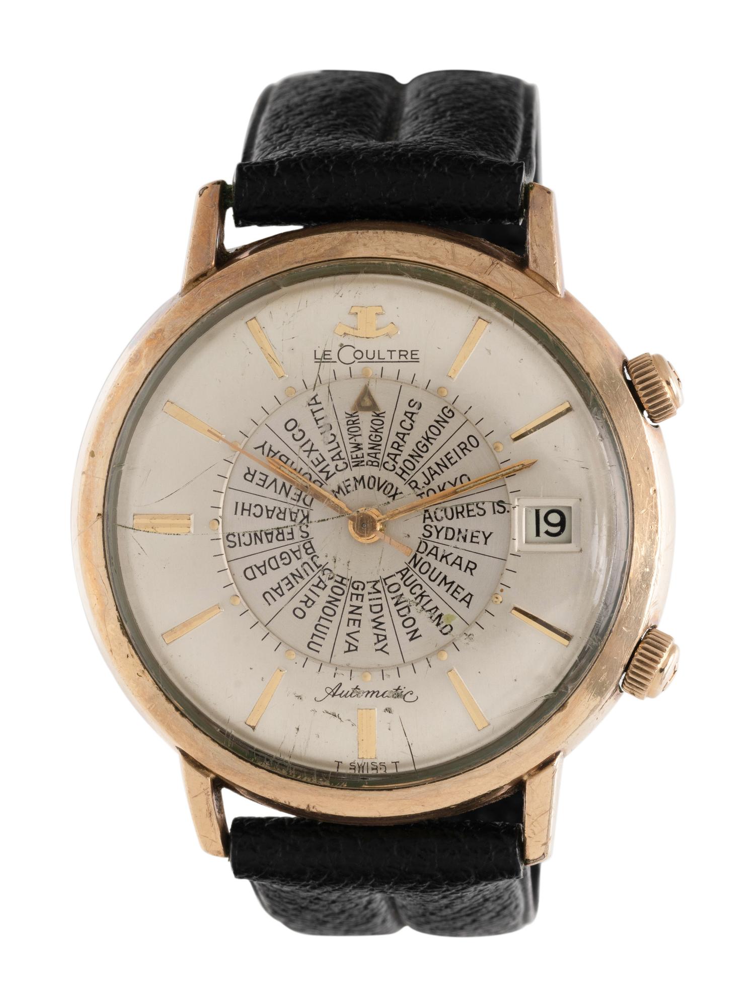 JAEGER-LeCOULTRE, MEMOVOX, VINTAGE, 10K GOLD-FILLED WORLD TIME ALARM WRISTWATCH