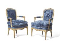 A pair of Louis XVI style white-painted bergères, probably 19th century