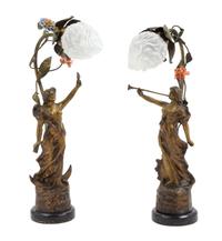 A Pair of French Cast Metal Figural Lamps Height 14 1/2 inches. — LATE 19TH CENTURY