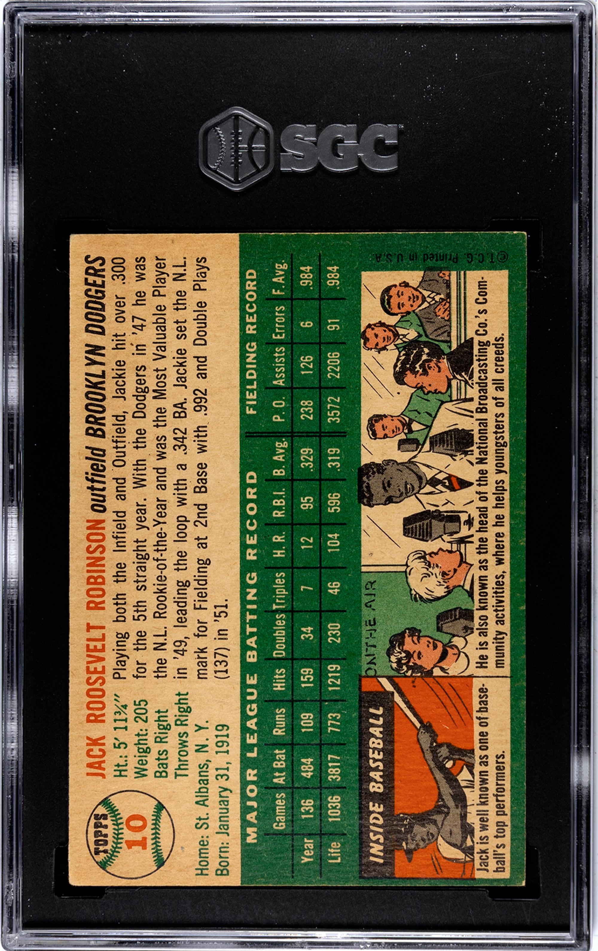 A 1954 Topps Jackie Robinson Baseball Card No. 10 (SGC 4 VG-EX)