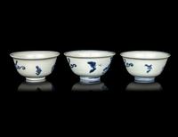 A Set of Three Chinese Blue and White Porcelain Bowls