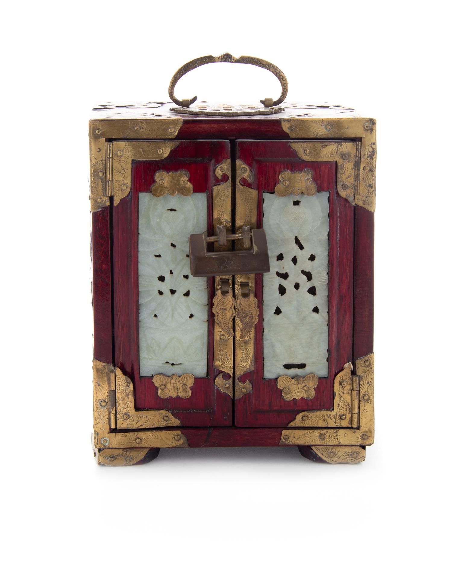 A Chinese Hardstone Mounted Gilt Metal Box