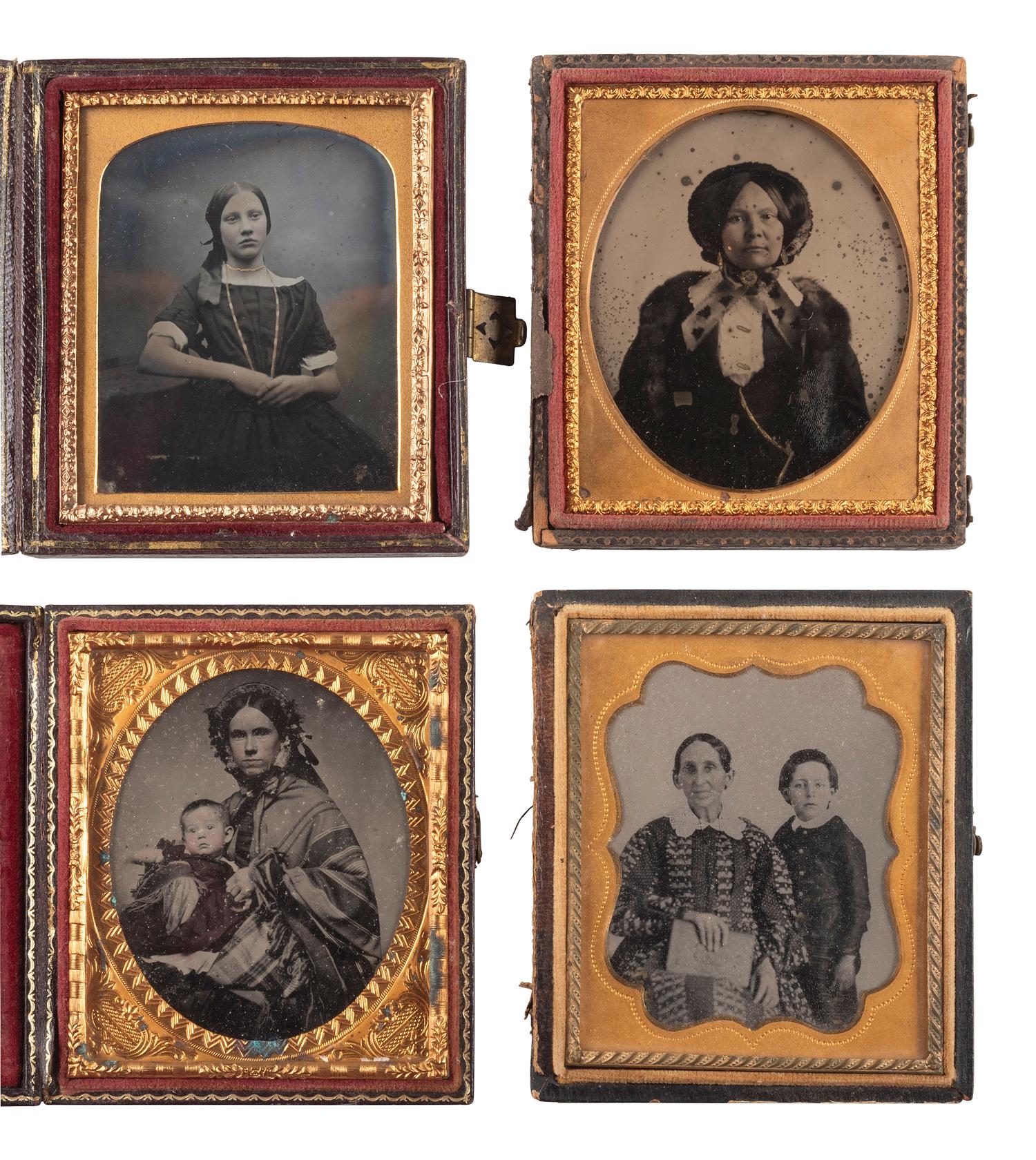 [EARLY PHOTOGRAPHY]. 38 sixth plate ambrotype and tintype portraits of men, women, and children.