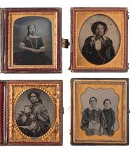 [EARLY PHOTOGRAPHY]. 38 sixth plate ambrotype and tintype portraits of men, women, and children.