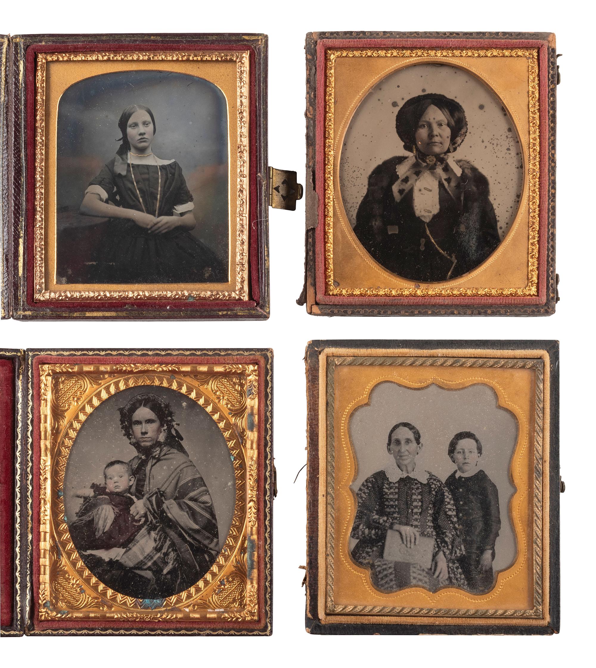 [EARLY PHOTOGRAPHY]. 38 sixth plate ambrotype and tintype portraits of men, women, and children.