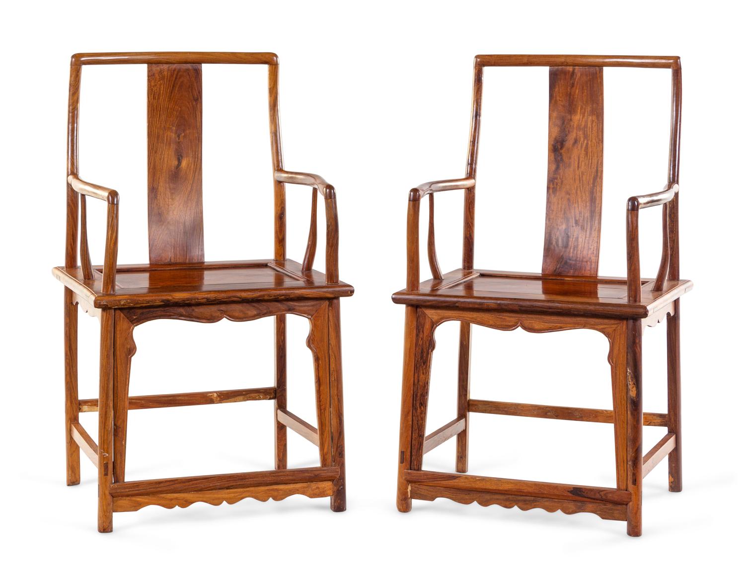 A Pair of Huanghuali Continuous-Back Arm Chairs, Nanguanmaoyi