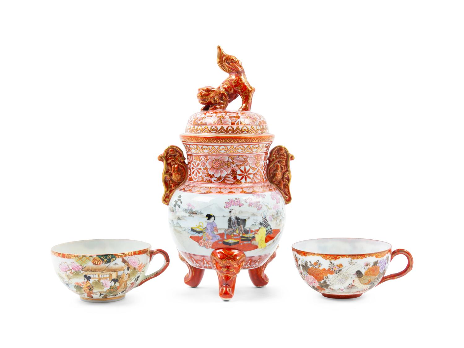 Three Japanese Kutani Porcelain Articles