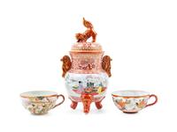 Three Japanese Kutani Porcelain Articles