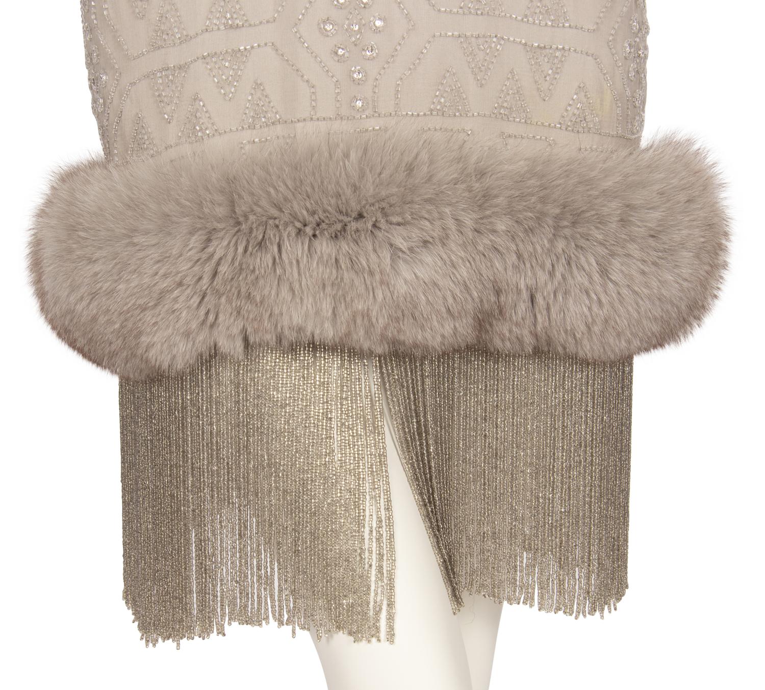 J. Mendel Silk Dress with Beading and Fox Fur Trim, 1990-2000s