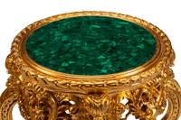 A Pair of Louis XV Style Giltwood Malachite-Top Tables