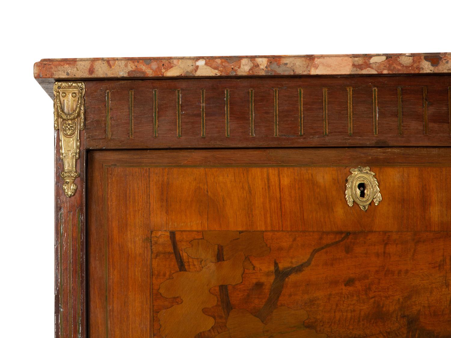 A Louis XVI Style Marquetry Marble-Top Secrétaire à Abattant