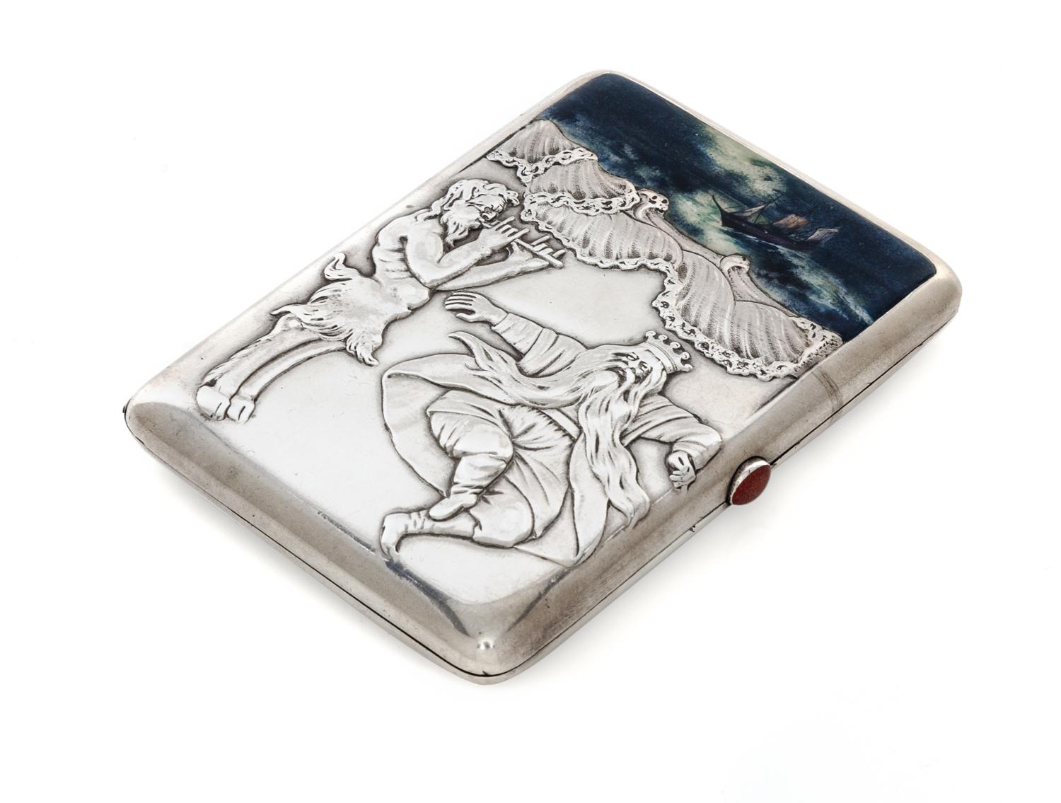 A Russian Silver and en Plein Enamel Cigarette Case, Maker's mark obscured, Moscow, late 19th/early 20th century, the lid with a raised
