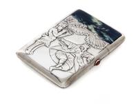 A Russian Silver and en Plein Enamel Cigarette Case, Maker's mark obscured, Moscow, late 19th/early 20th century, the lid with a raised