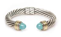 A Sterling Silver, 14 Karat Yellow Gold and Peruvian Opal 'Cable Classics' Bracelet, David Yurman, 29.00 dwts.