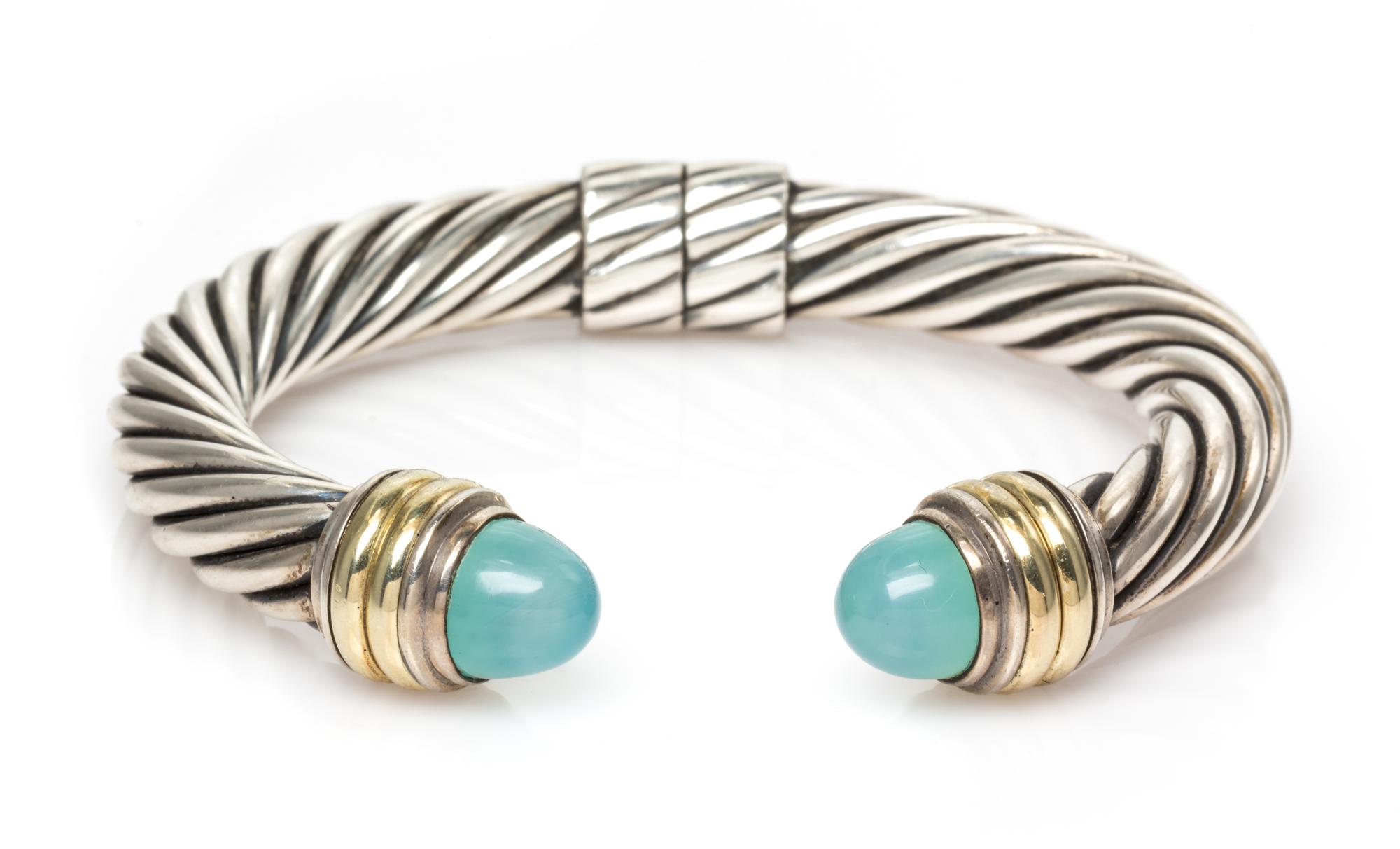 A Sterling Silver, 14 Karat Yellow Gold and Peruvian Opal 'Cable Classics' Bracelet, David Yurman, 29.00 dwts.