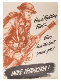 [WORLD WAR II]. A group of 4 posters encouraging home front efforts including production, aid, and conservation, comprising: