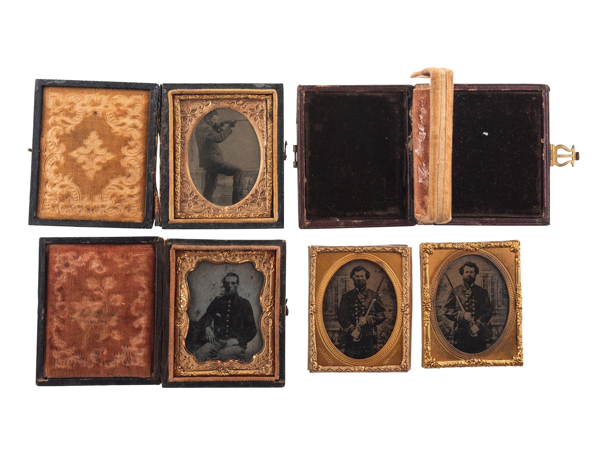 [CIVIL WAR]. A group of 9 ambrotypes and tintypes of Civil War soldiers, some armed, comprising: