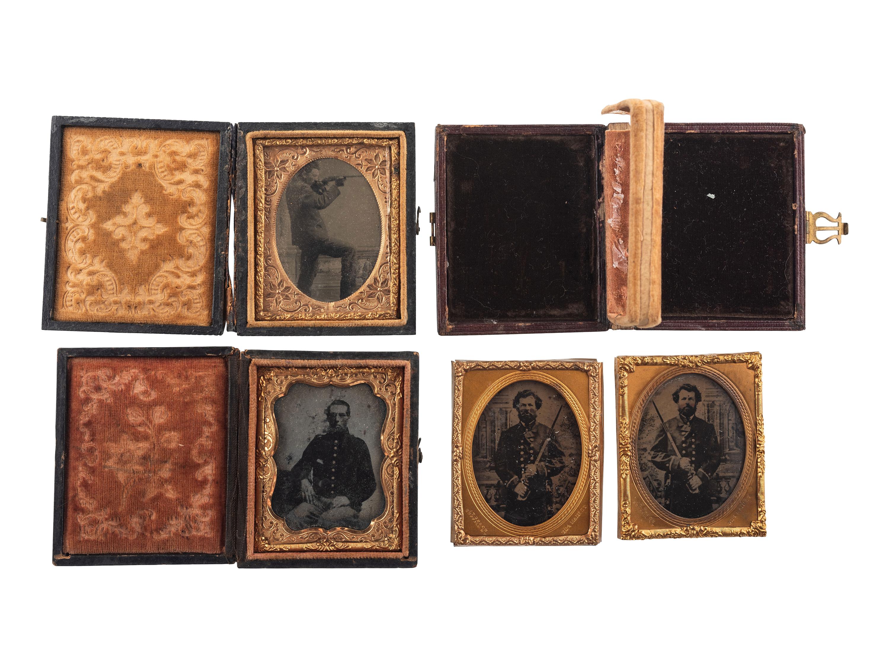 [CIVIL WAR]. A group of 9 ambrotypes and tintypes of Civil War soldiers, some armed, comprising: