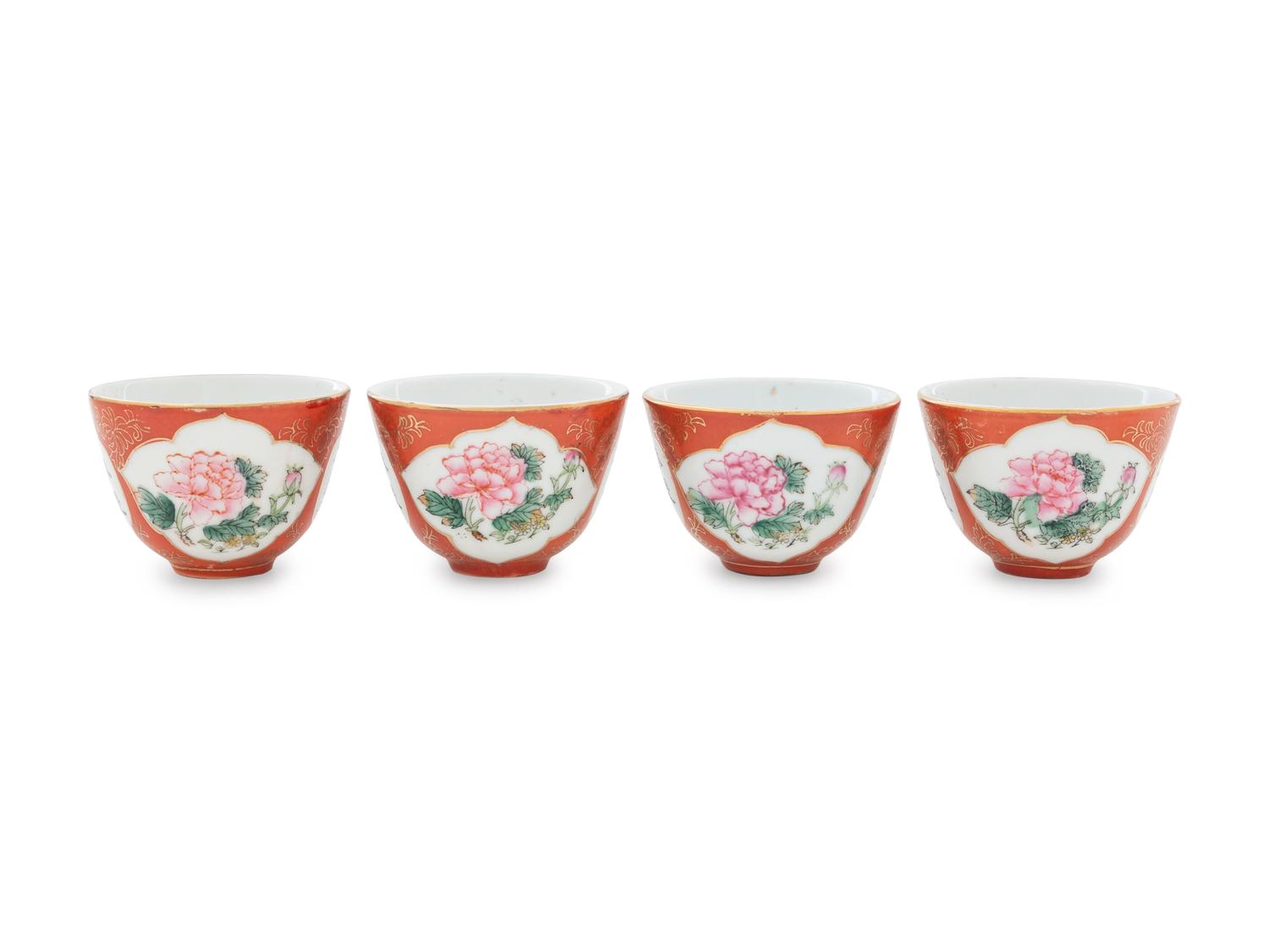 Thirty Six Chinese Coral Red and Famille Rose Porcelain Wine Cups
