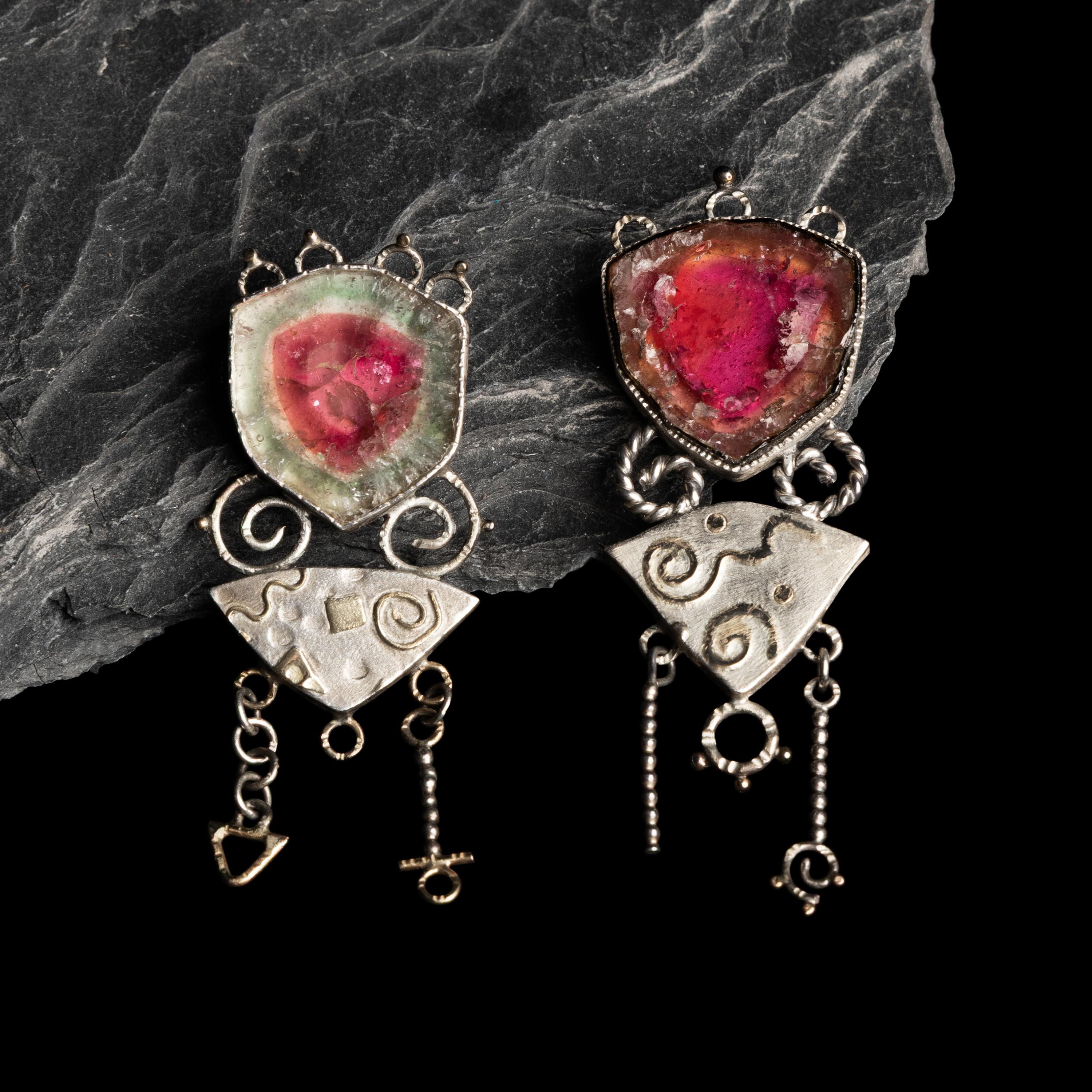 Shawn Blue Jacket (Shawnee, b. 1962) — Sterling Silver and Tourmaline Pins with Gold Accents
