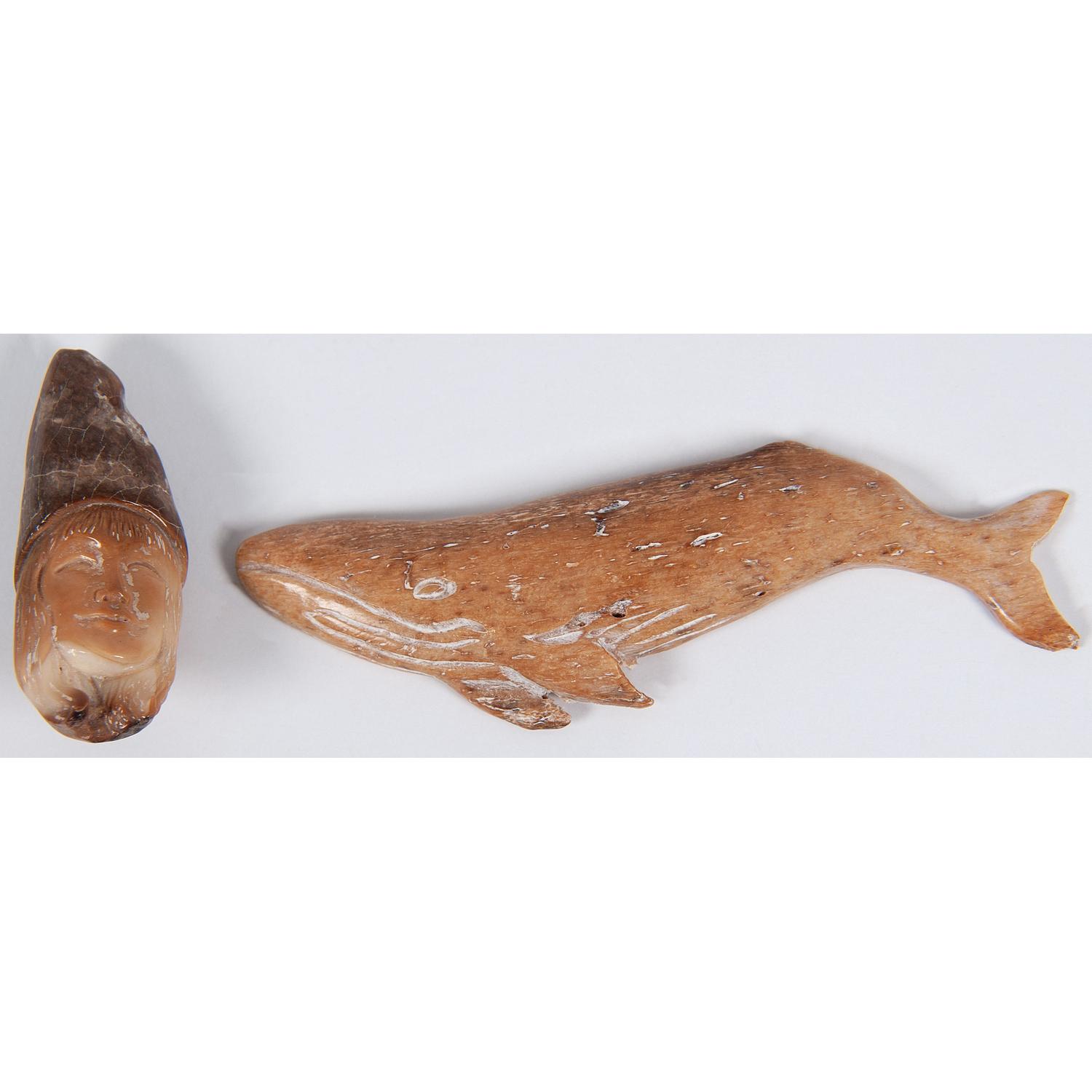 Collection of Alaskan Eskimo and Greenlandic Inuit Whale Bone and Walrus Ivory Tupilaks and Carvings — lot of 10