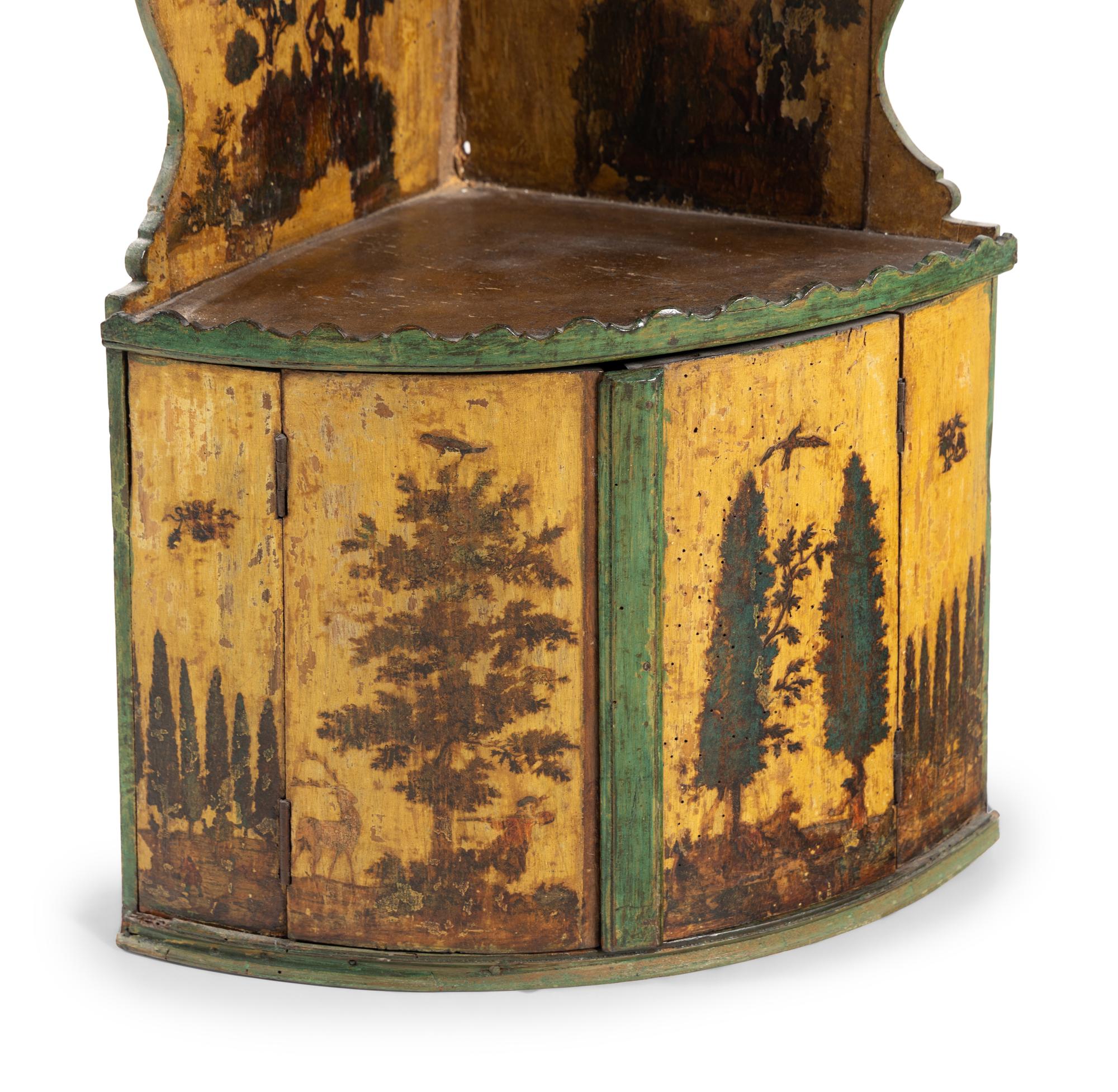 An Italian Yellow and Green Lacca Povera Hanging Cabinet