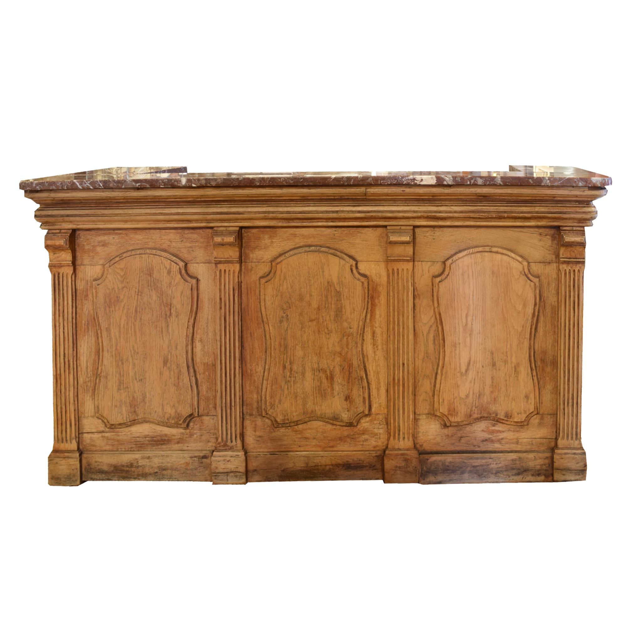 An Oak and Marble Desk/Bar 80" W x 25.25" D x 42.5" H — France, Circa 1920