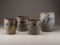 Four Cobalt Decorated Stoneware Crocks
