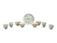 A Group of Chinese 'Ladies' Famille Rose Porcelain Wine Cups and Bowls