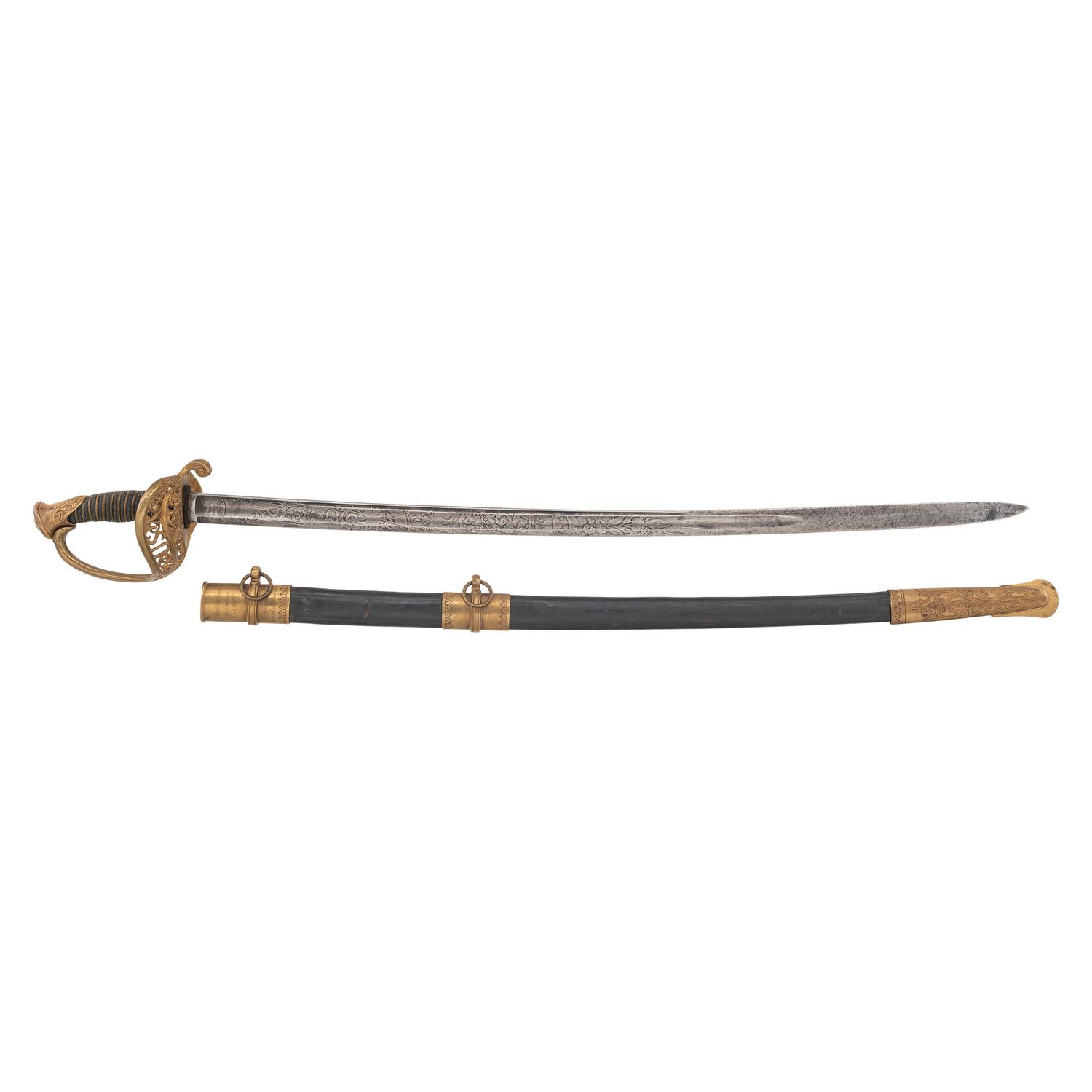 Hortsmann Retailed Import Model 1850 Staff and Field Officer's Sword Presented to Capt. Ira Ayer - 116th NY Infantry