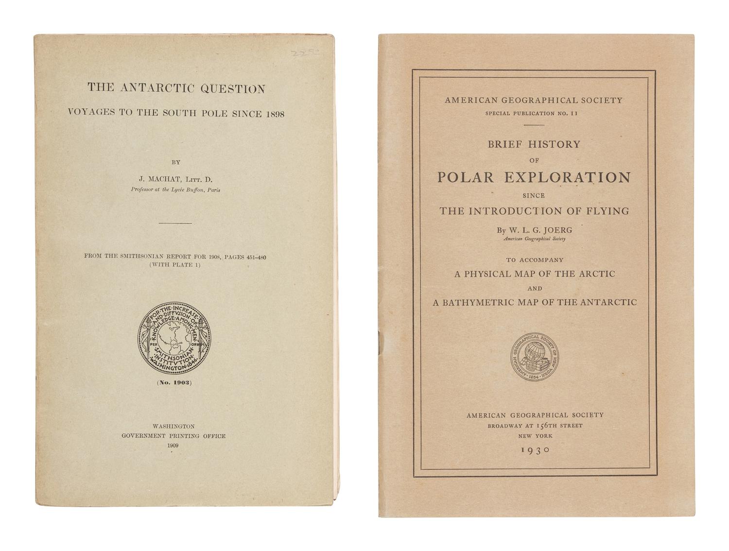[TRAVEL & EXPLORATION - POLAR REPORTS]. A group of 12 reports by the U.S. Government, Smithsonian, New York Society, and American Geographical Society, including: