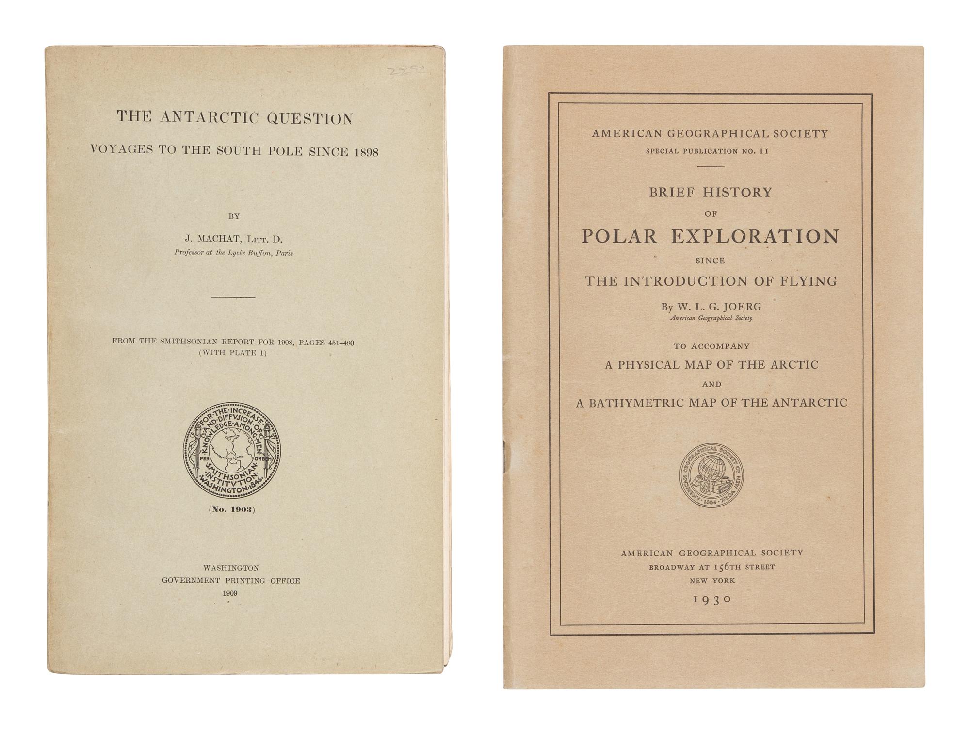 [TRAVEL & EXPLORATION - POLAR REPORTS]. A group of 12 reports by the U.S. Government, Smithsonian, New York Society, and American Geographical Society, including: