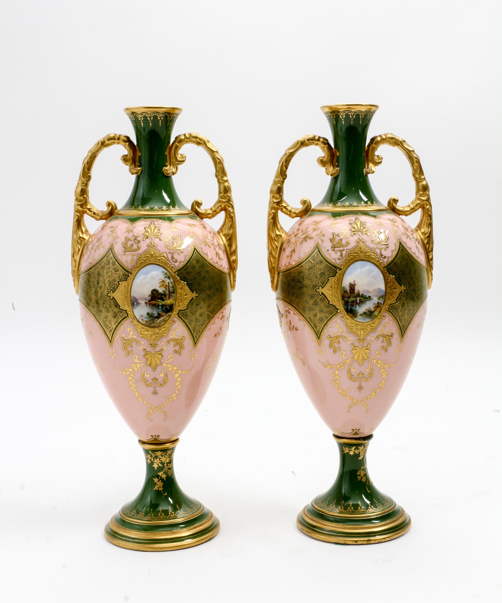 A Pair of Coalport Porcelain Vases Height 11 1/2 inches. — 19TH/20TH CENTURY