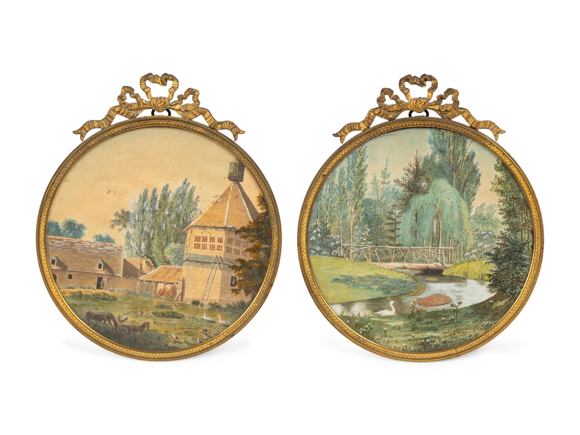 A Pair of French Gouache Paintings