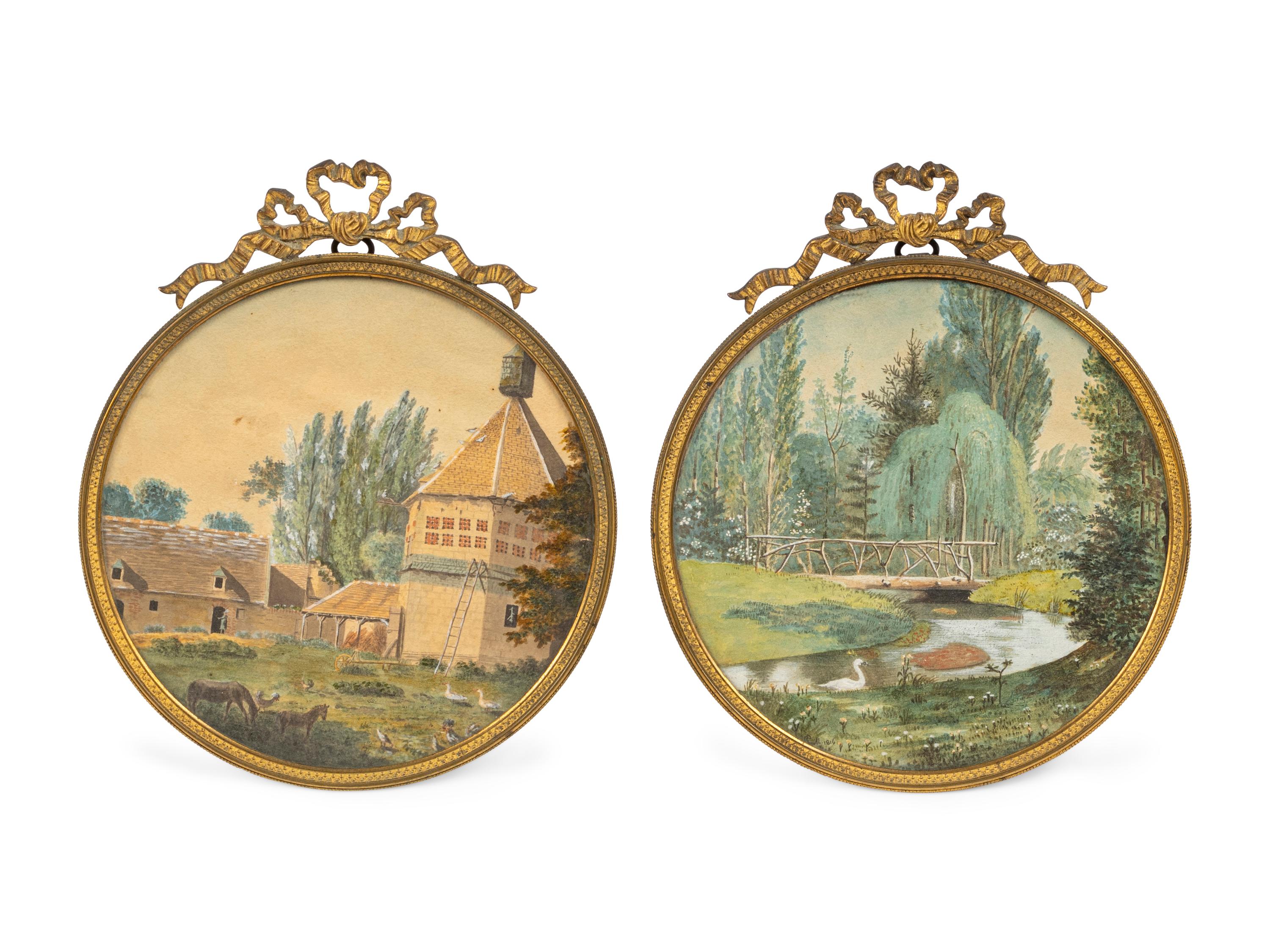 A Pair of French Gouache Paintings