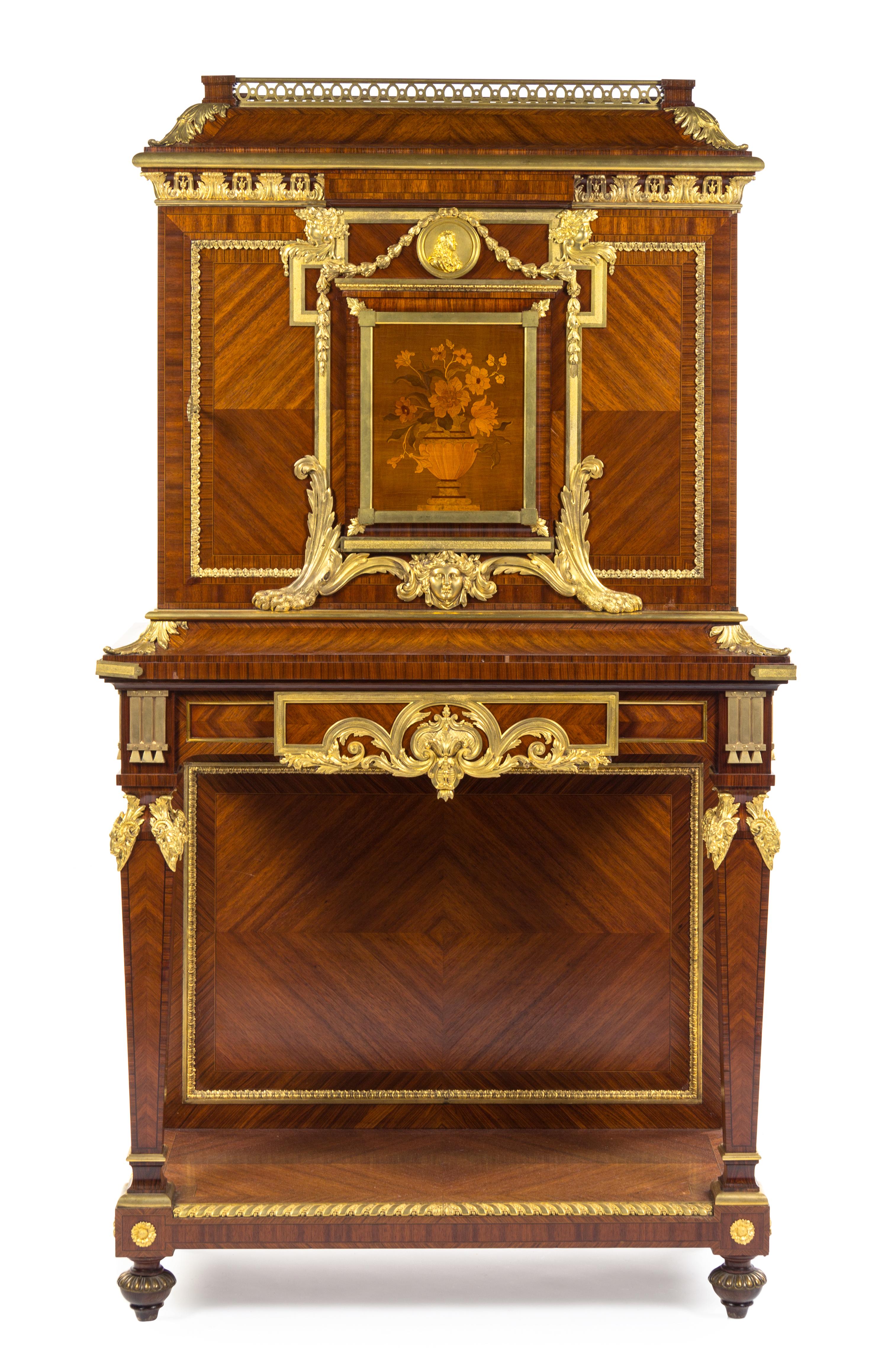 A Louis XVI Style Gilt Bronze Mounted Kingwood and Marquetry Cabinet Height 70 x width 38 1/2 x depth 18 1/4 inches. — FRANCOIS LINKE, EARLY 20TH CENTURY