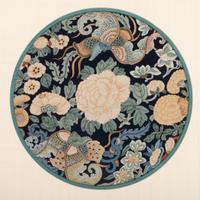 Four Blue Ground Kesi Woven Silk Circular Panels