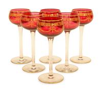 A Set of Twelve Bohemian Gilt Decorated Cranberry Glass Stemmed White Wines — 19th/20th Century