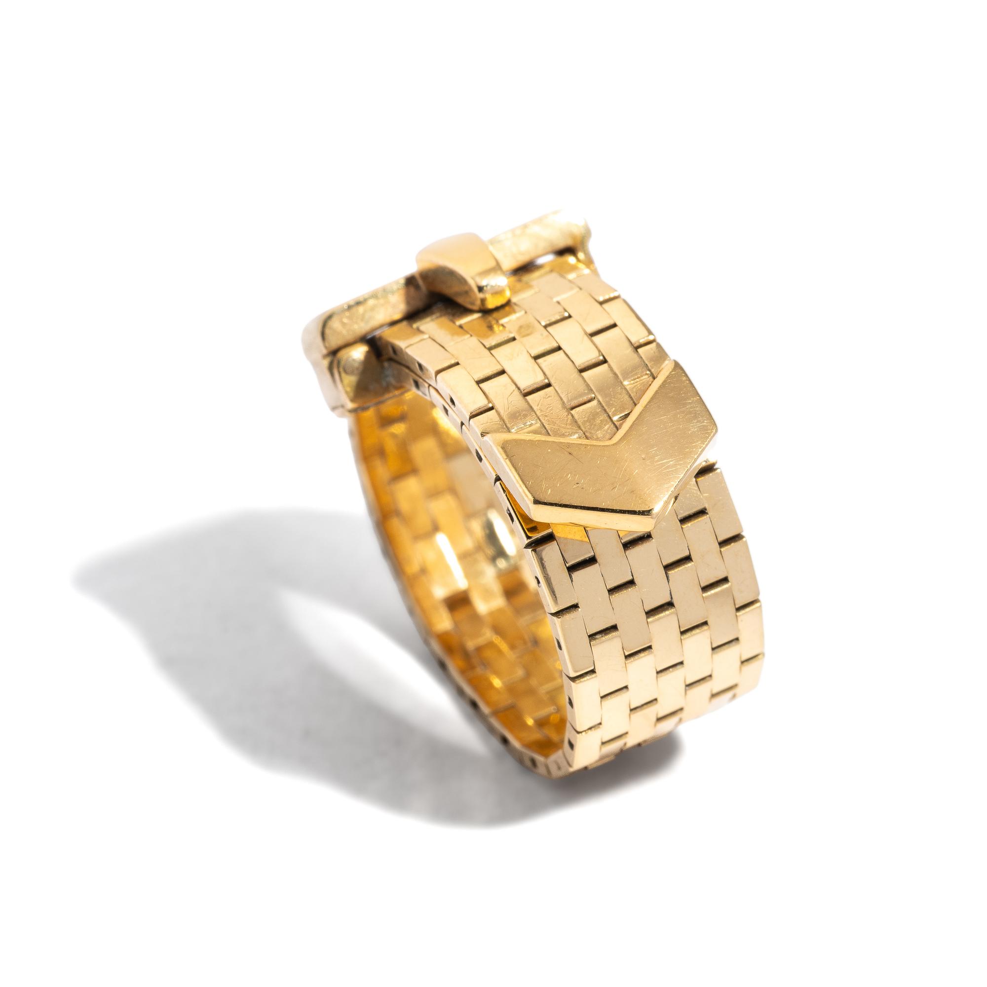 RETRO, YELLOW GOLD BUCKLE RING