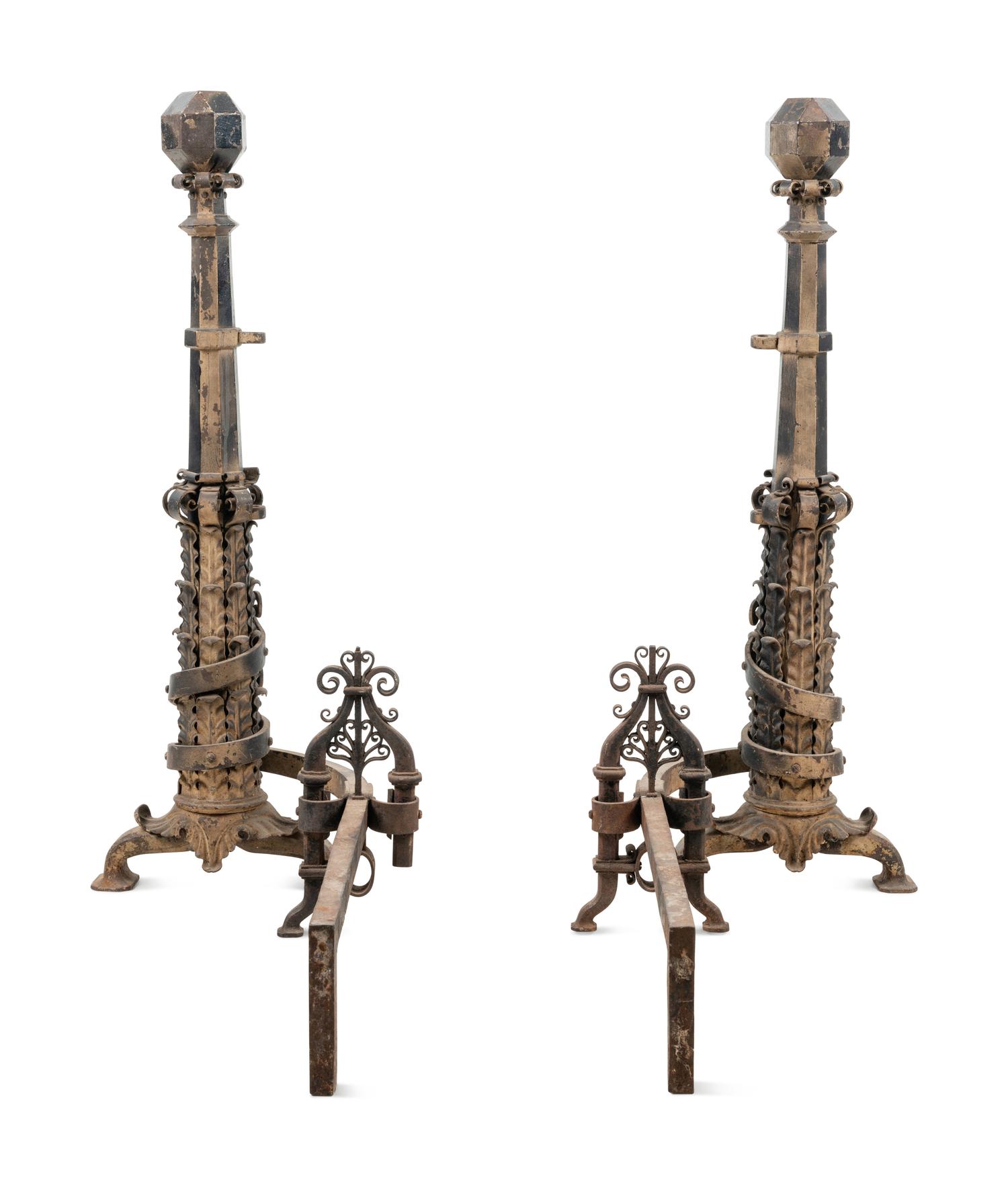 A Pair of Continental Iron Andirons