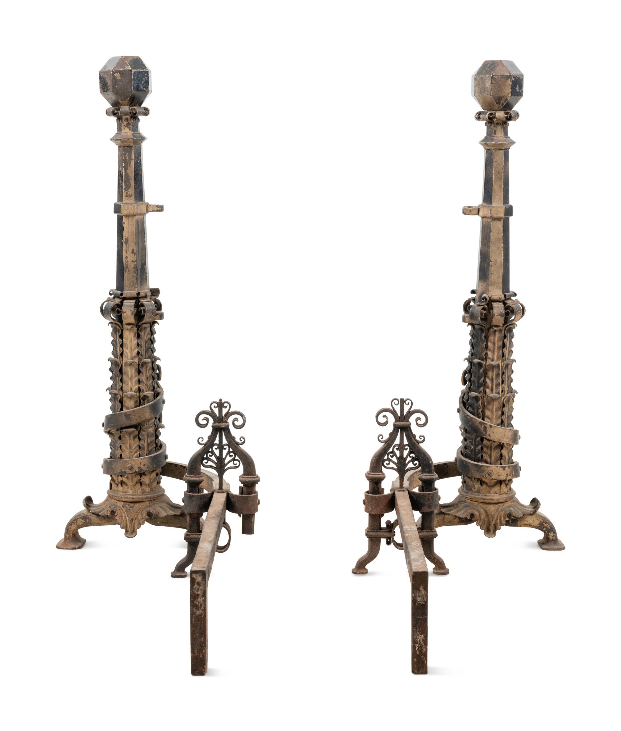 A Pair of Continental Iron Andirons