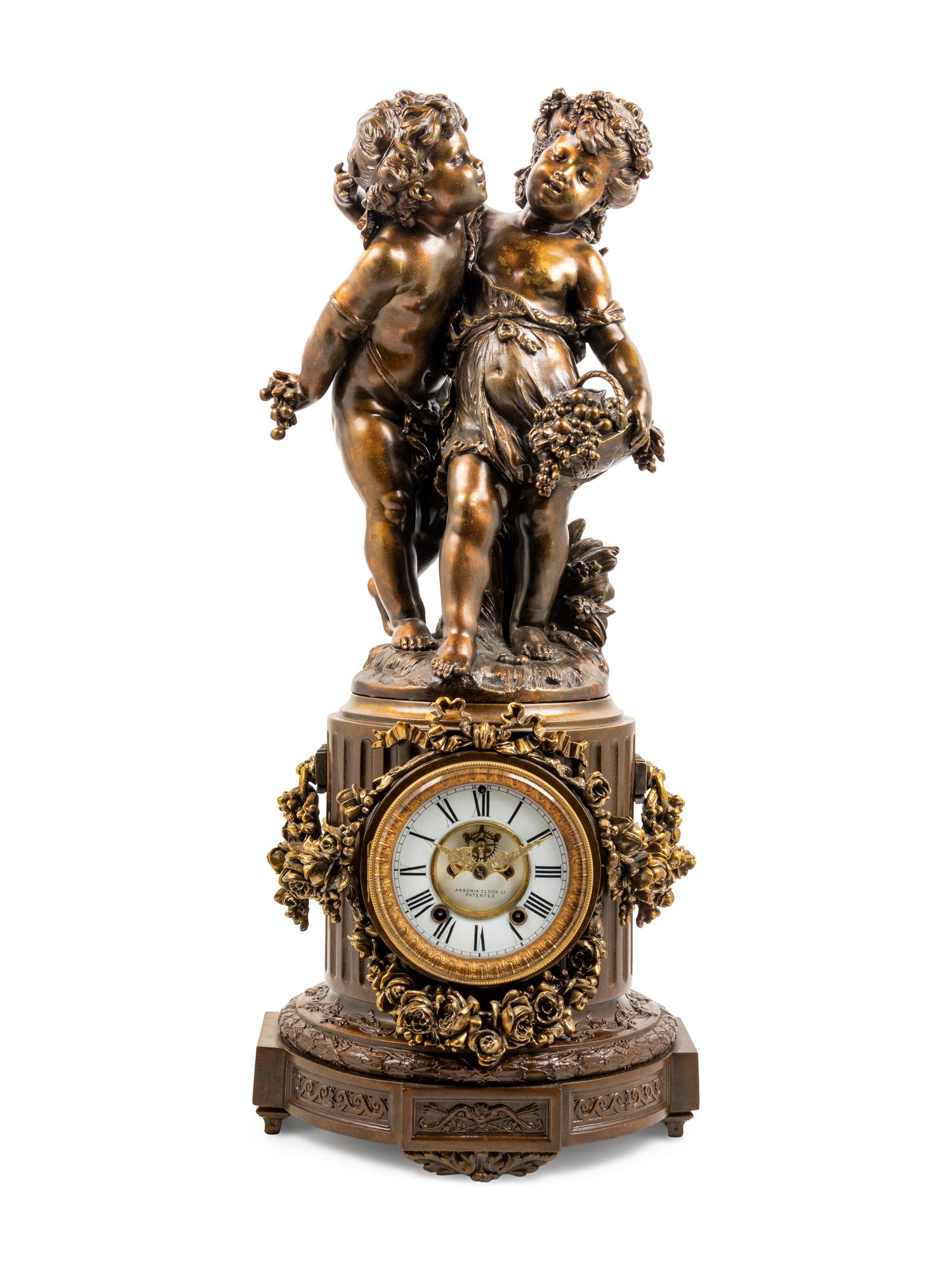 An Ansonia Florida Gilt Metal Mantel Clock